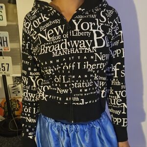 Y2k Vintage Black and White NYC Graphic Hoodie